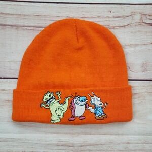 Nickelodeon Hat Beanie Knit Orange Reptar Stimpy Rocko One Size Acrylic Mens 90s